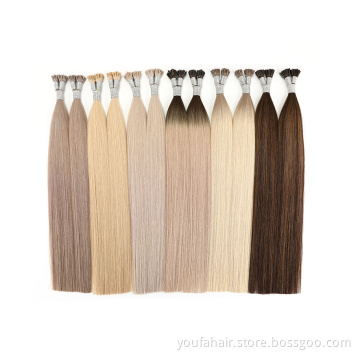 12A European Hair 100% Virgin Double Drawn Ombre Color Italian Keratin Prebonded i Tip Hair Extensions Virgin i Tip Human Hair